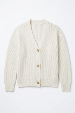 Cashmere Rib-Knit Cardigan – Relaxed V-Neck back