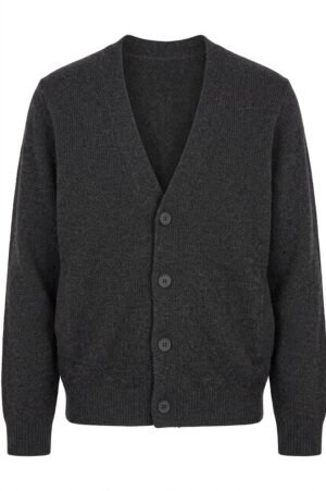 Cashmere V-Neck Cardigan – Charcoal Grey front