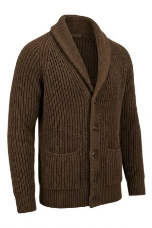 Merino Wool Shawl Collar Cardigan – Fisherman’s Rib Front