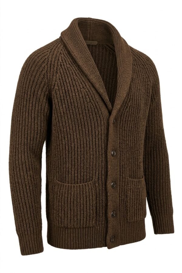 Merino Wool Shawl Collar Cardigan – Fisherman’s Rib Front